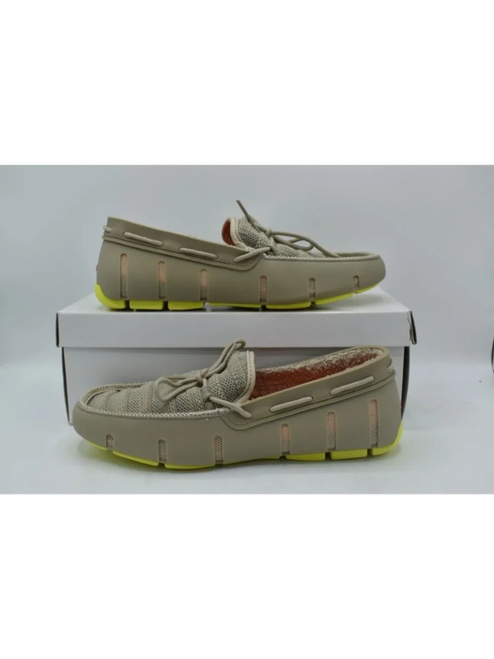 SWIMS Mens Size 8‎ Terry Knit Lace Sand Dune Citron Loafers Shoes
